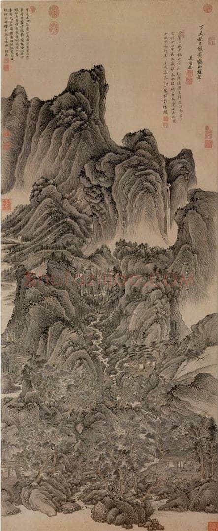 清 王时敏 《仿王蒙山水》 书画作品
