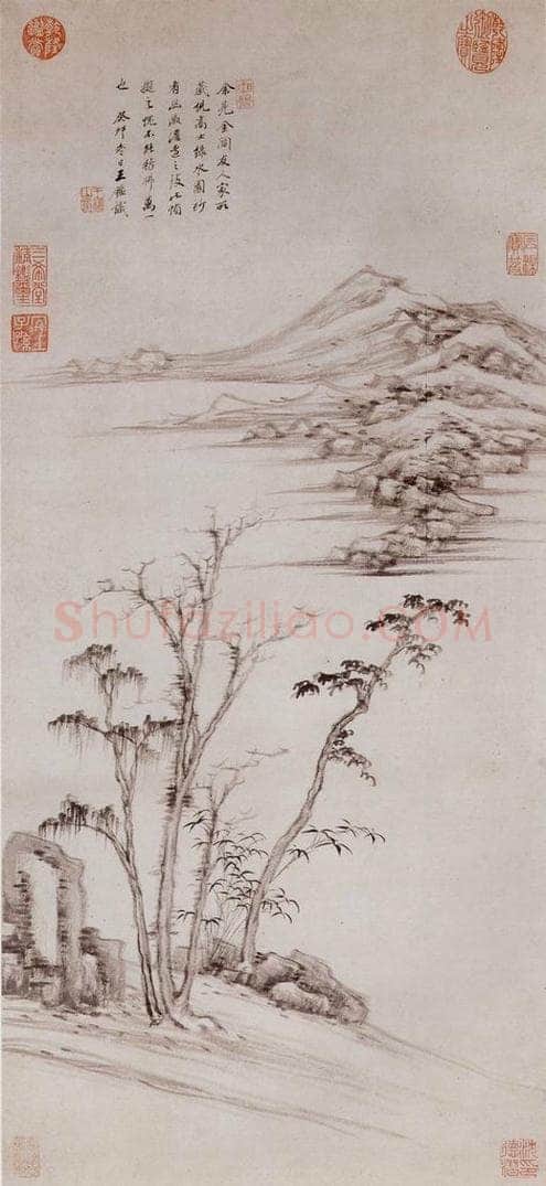 清 王鉴 《仿倪瓒山水》 书画作品