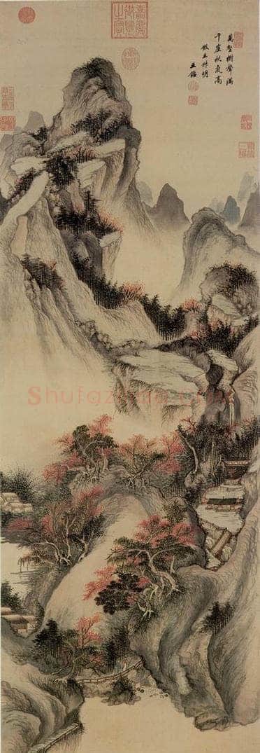 清 王鉴 《仿王蒙秋山图》 书画作品