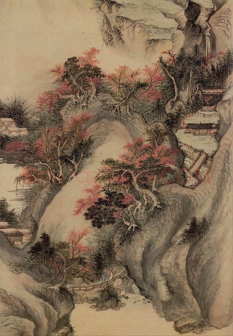 清 王鉴 《仿王蒙秋山图》 书画作品