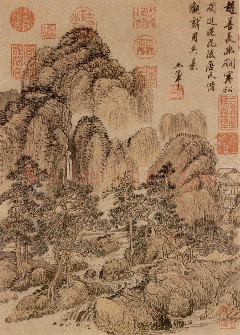 清 王翚 《仿赵元幽磵寒松》 书画作品