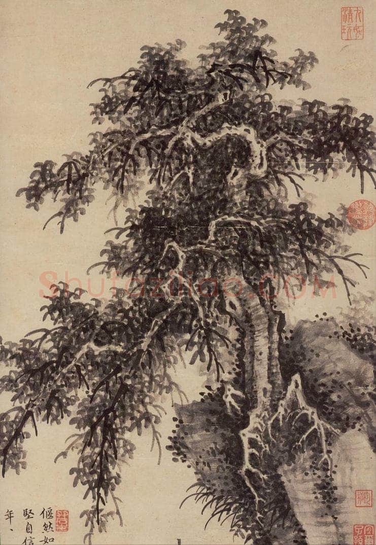 明朝 王绂 独树图 书画作品