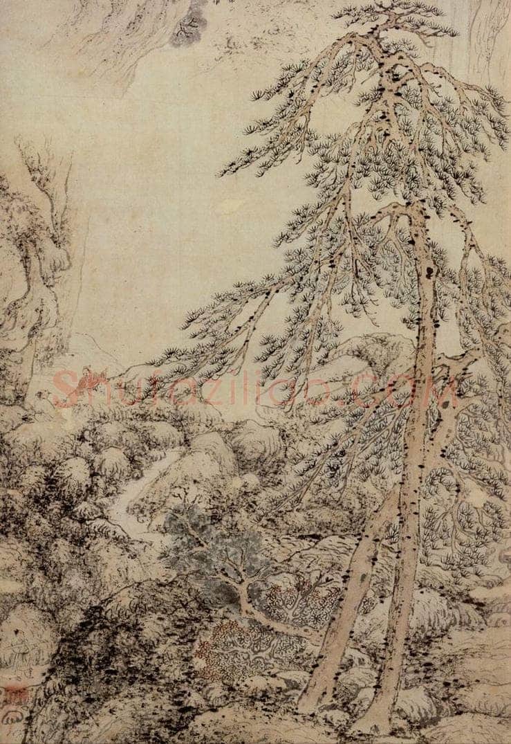 明朝 宋旭 云峦秋瀑图 书画作品