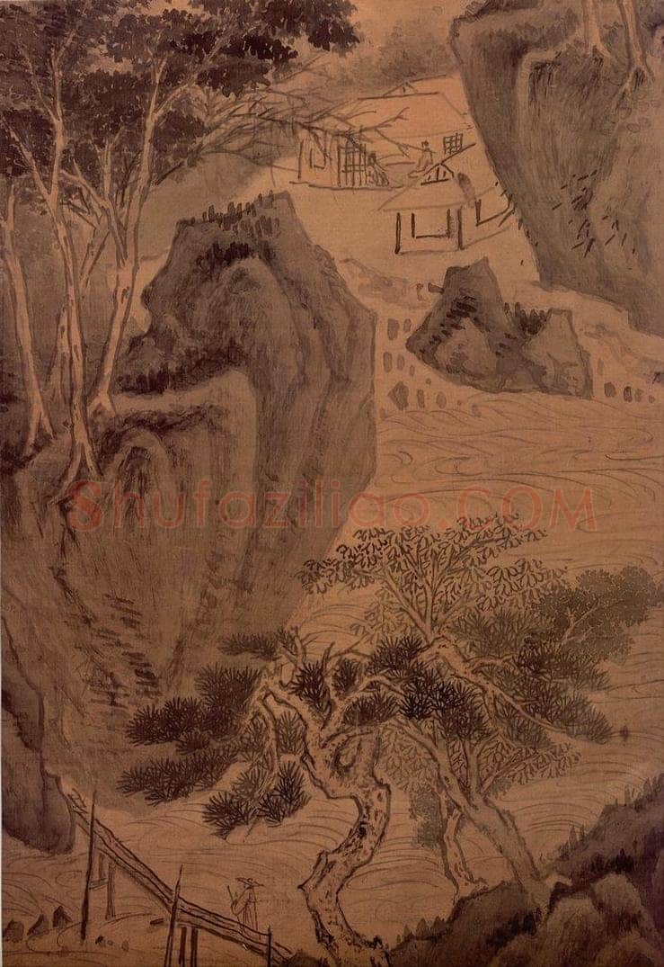 明朝 赵左 云岩响瀑图 书画作品