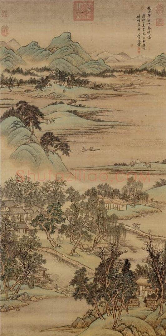清 王翬 倣赵大年湖山春晓 书画作品