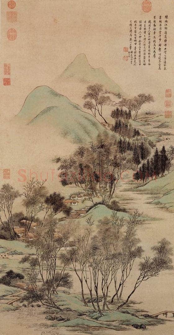 清 王翬 画潇湘听雨图 书画作品