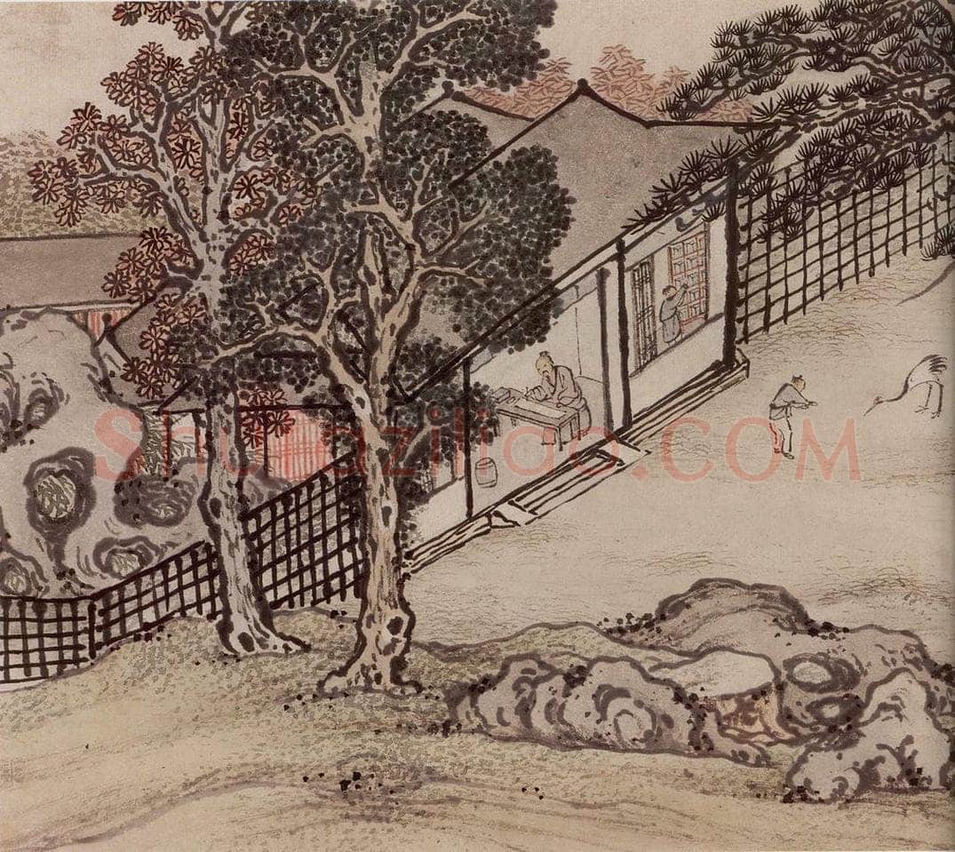 明 孙克弘 《销间清课图》 书画作品