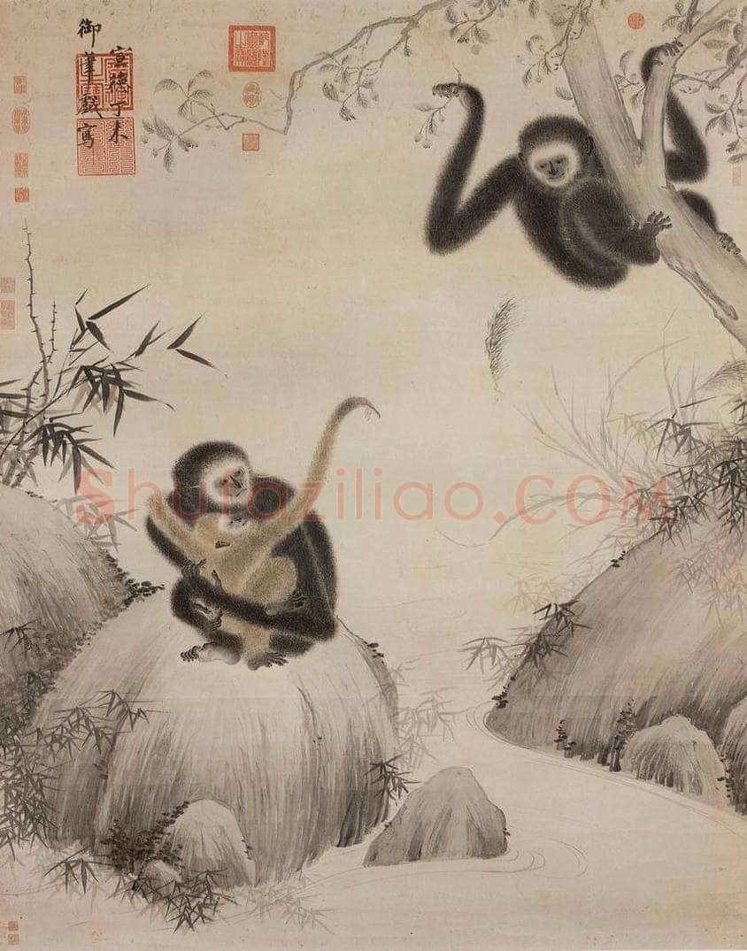 明 宣宗 《戏猿图》 书画作品