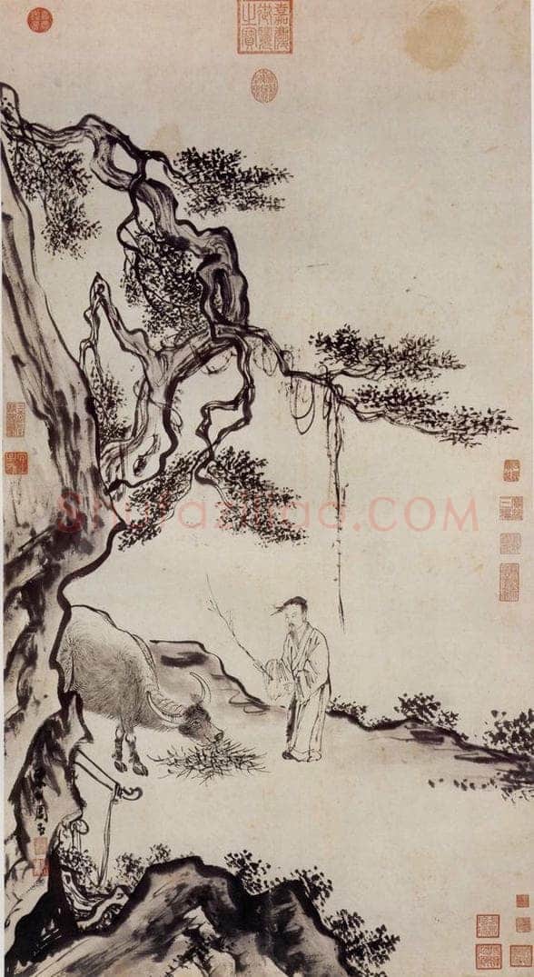 明 周臣 《甯戚饭牛图》 书画作品