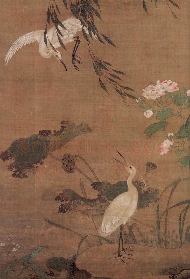 明 吕纪 《秋鹭芙蓉图》 书画作品