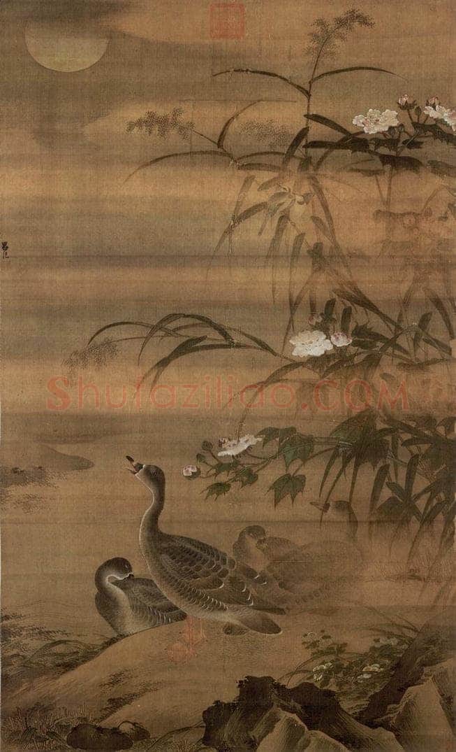 明 吕纪 《秋渚水禽》 书画作品