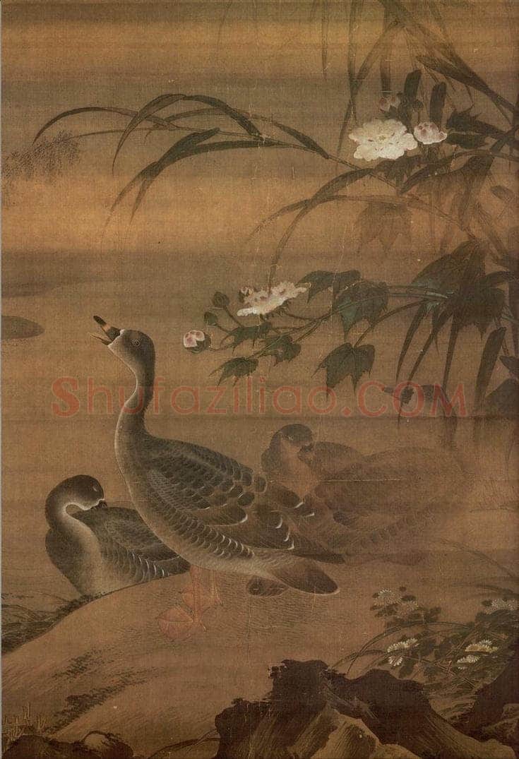 明 吕纪 《秋渚水禽》 书画作品