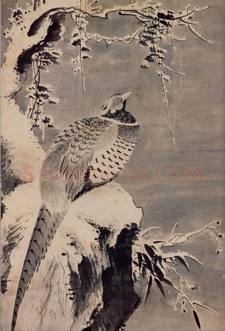 明 吕纪 《寒雪山鸡图》 书画作品