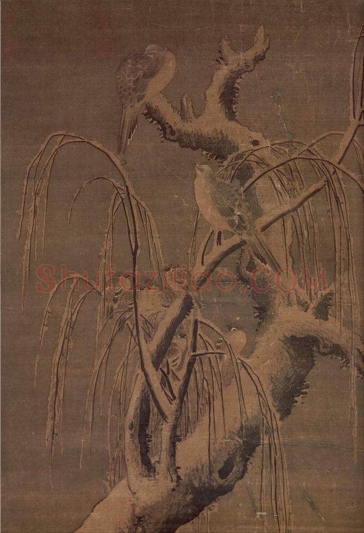 明 吕纪 《雪景翎毛》 书画作品