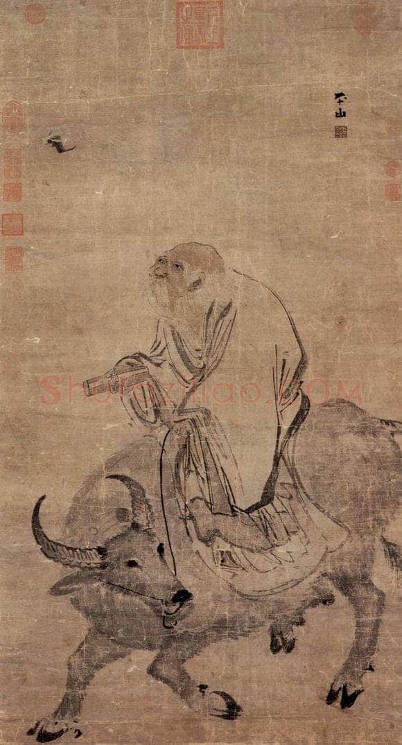 明 张路 《画老子骑牛》 书画作品