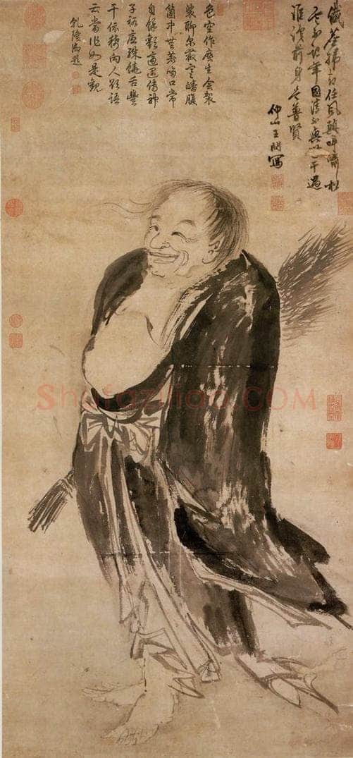 明 王问 《拾得像》 书画作品