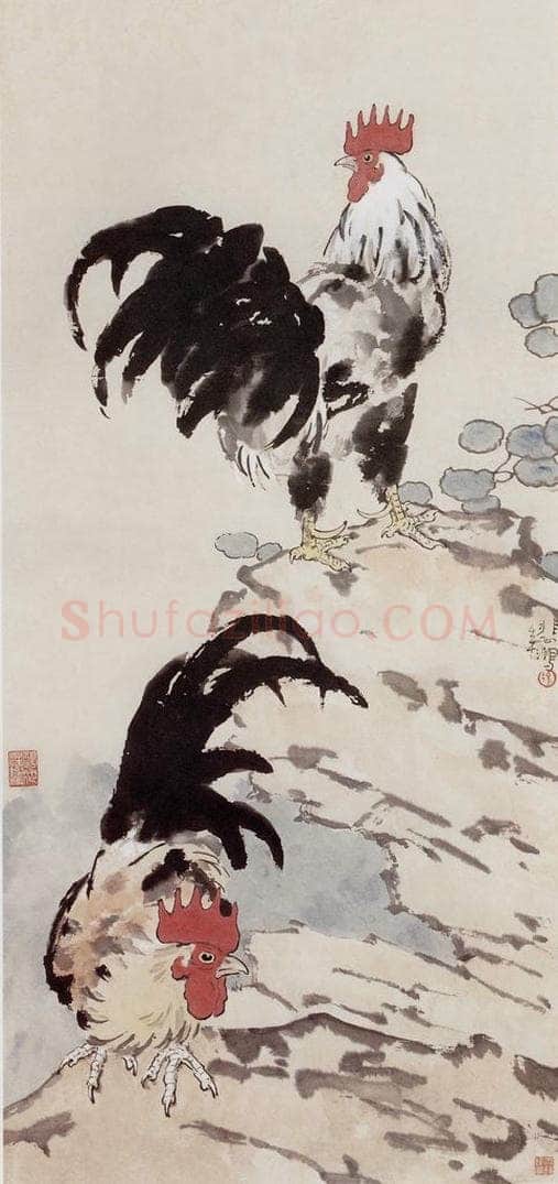 现代 徐悲鸿 《双雄图》 书画作品