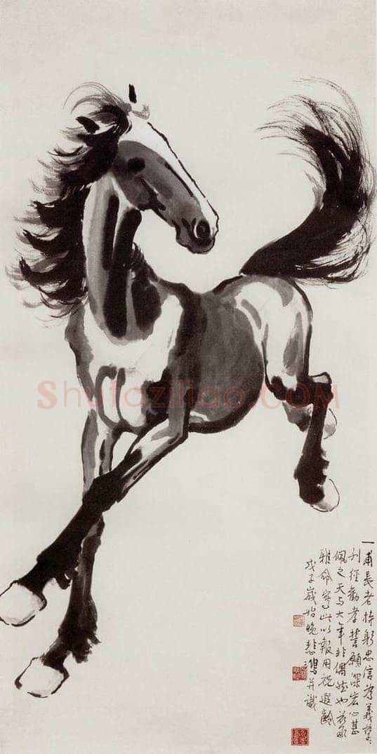 现代 徐悲鸿 《墨笔奔马图》 书画作品