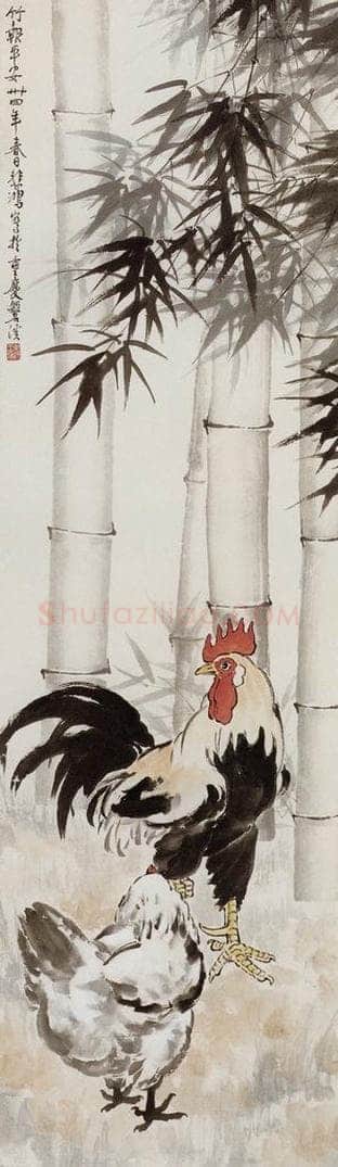 现代 徐悲鸿 《闻鸡图》 书画作品