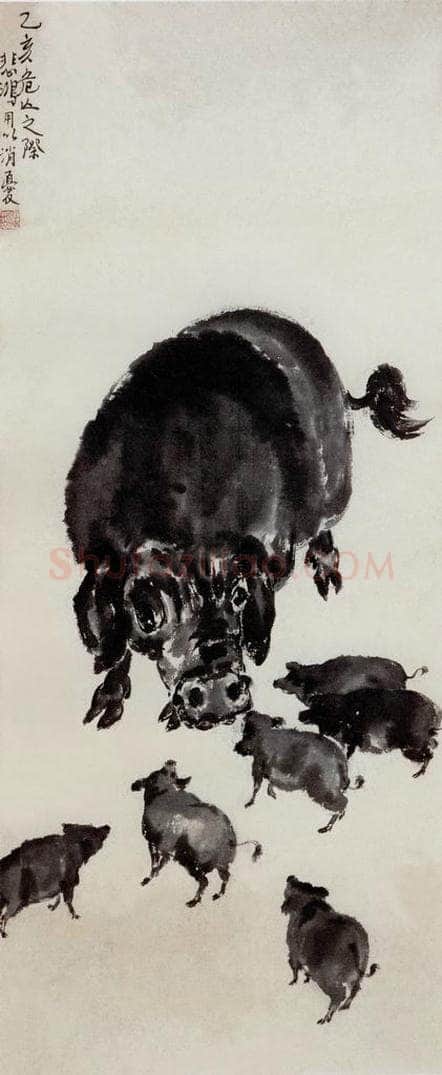 现代 徐悲鸿 《唤食》 书画作品
