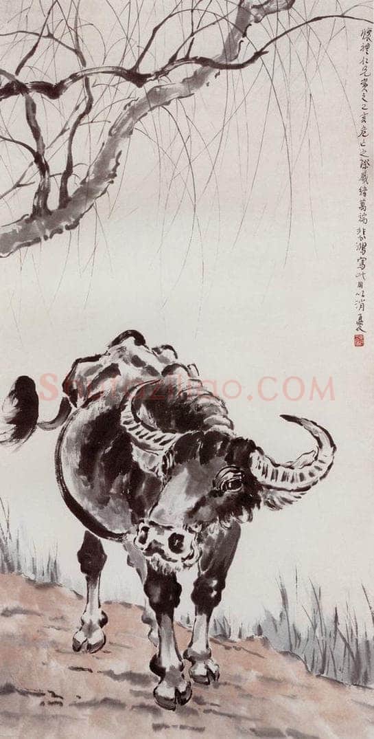 现代 徐悲鸿 《野塘清趣》 书画作品