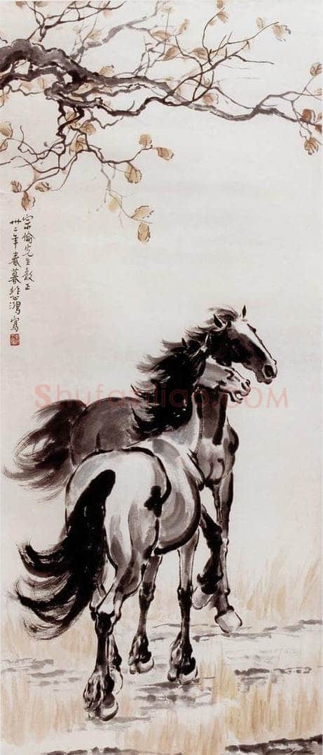 现代 徐悲鸿 《秋葉思歸》 书画作品