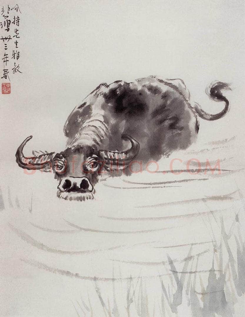 现代 徐悲鸿 《设色水牛轴》 书画作品