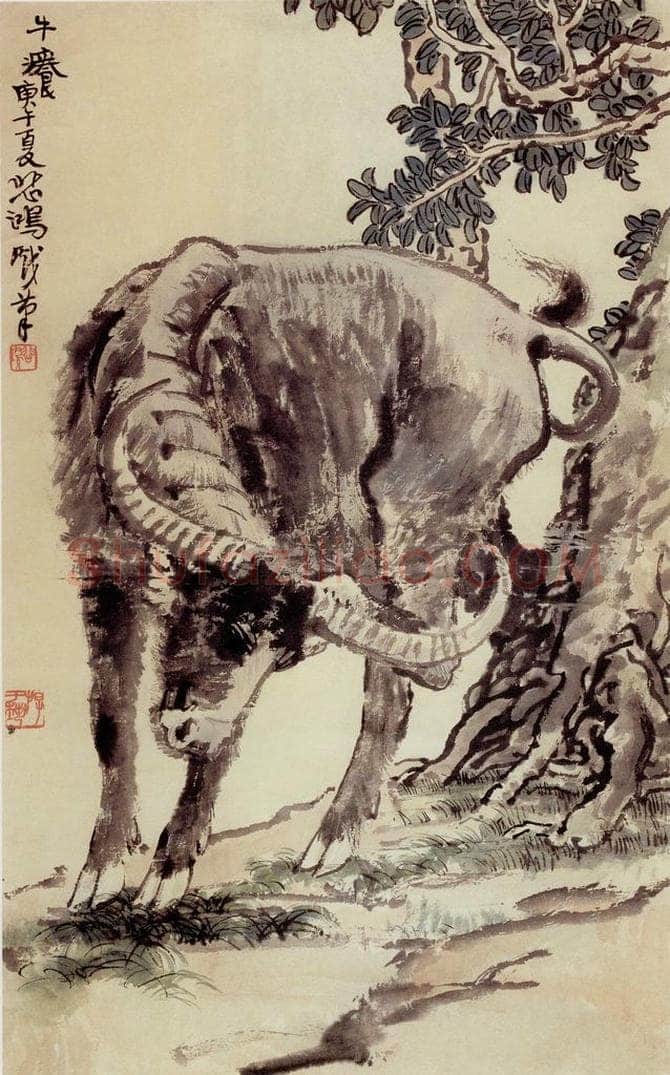 现代 徐悲鸿 《牛癢图轴》 书画作品