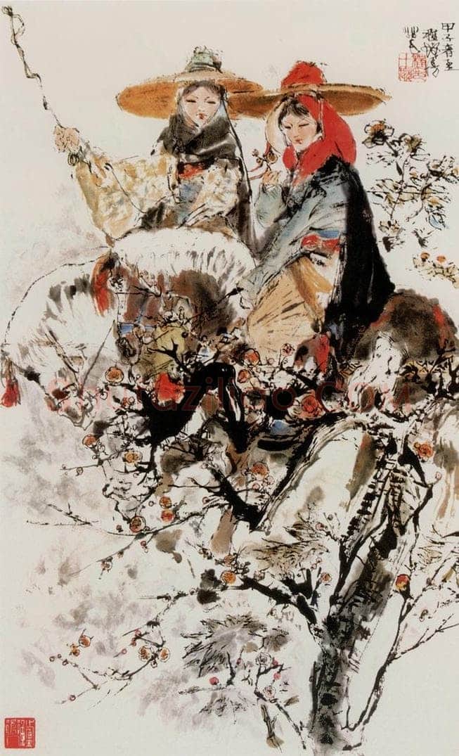 1984年 程十发 《踏雪赏梅》 书画作品
