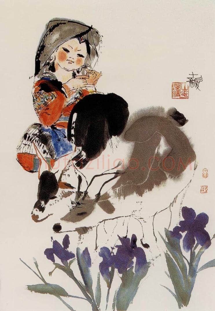 1978年 程十发 《少女牧羊》 书画作品