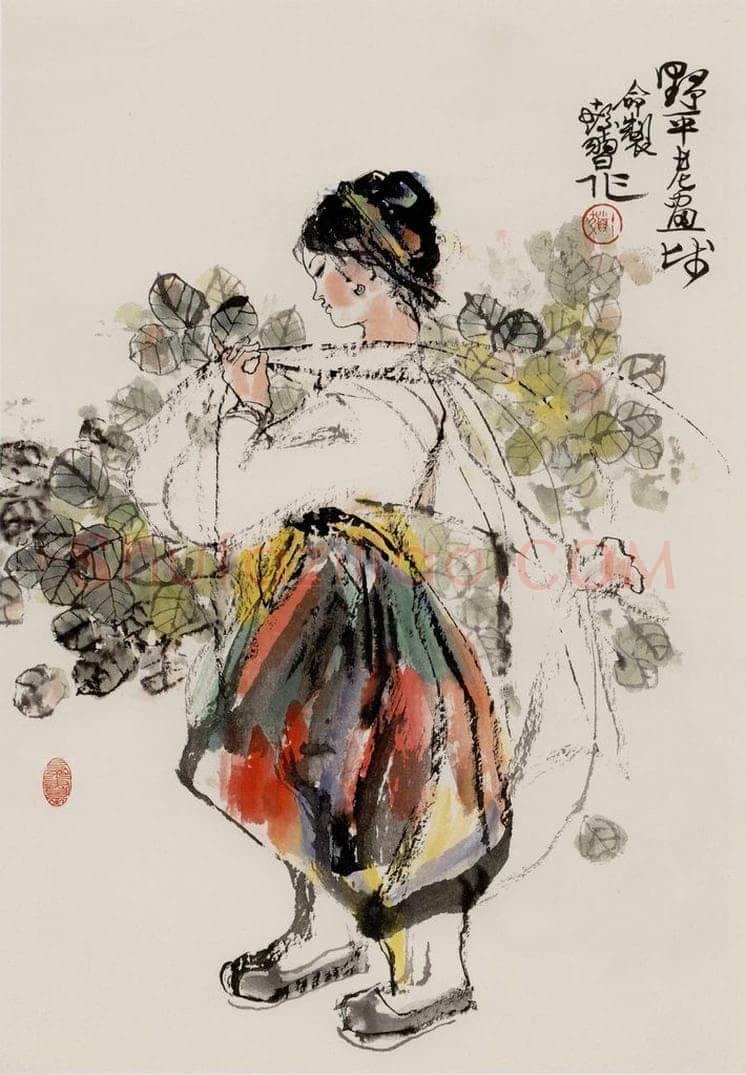 1980年 程十发 《山林晚归》 书画作品