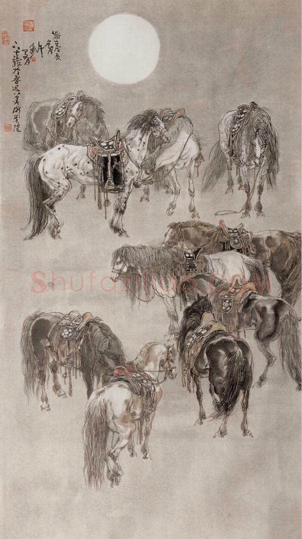 1989年 许勇 《月下十骏》 书画作品