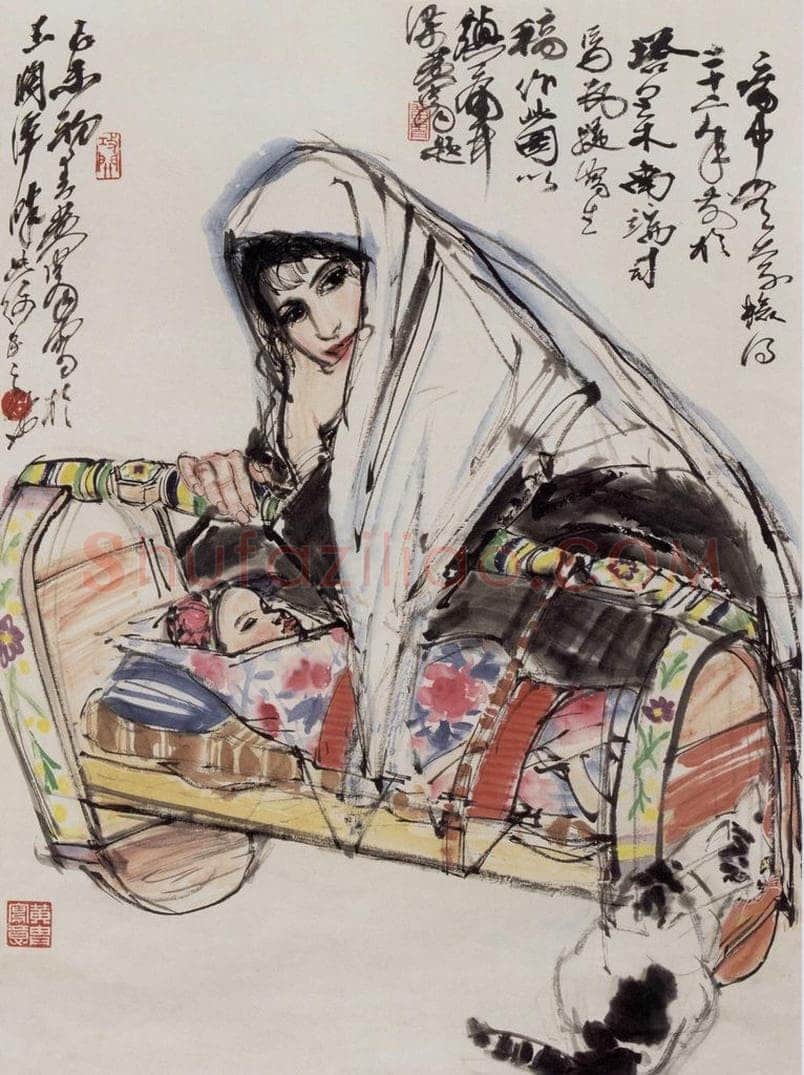 1979年 黄胄 《育婴》 书画作品