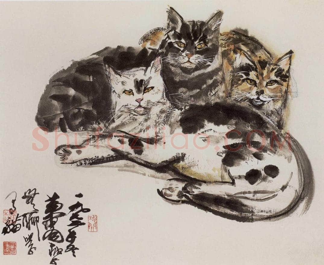 1977年 黄胄 《三猫》 书画作品