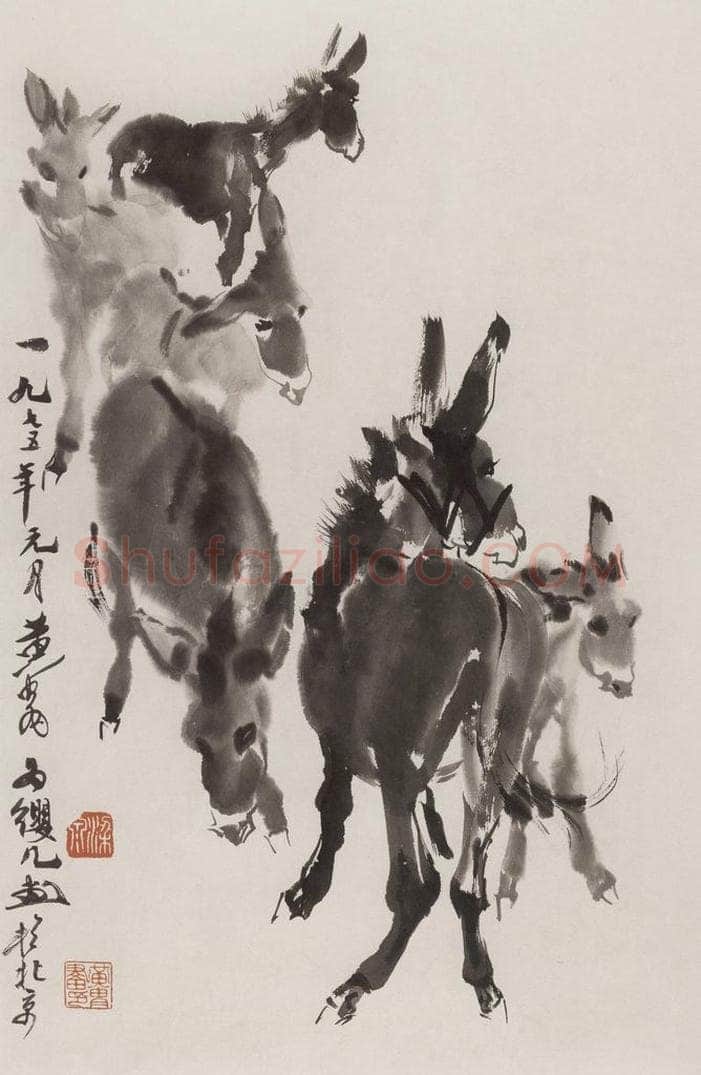 1975年 黄胄 《六驴》 书画作品