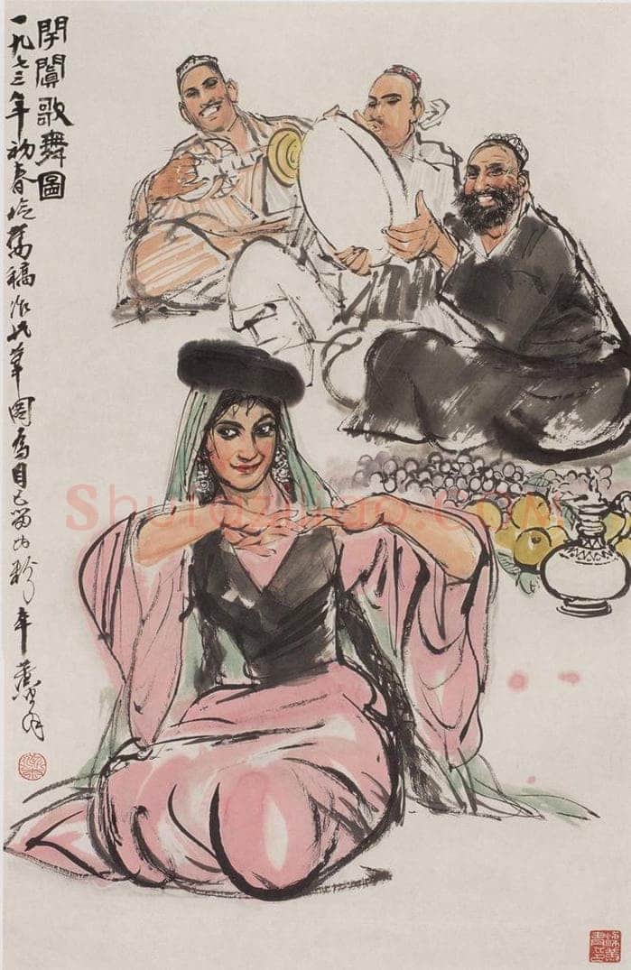 1973年 黄胄 《于阗歌舞》 书画作品