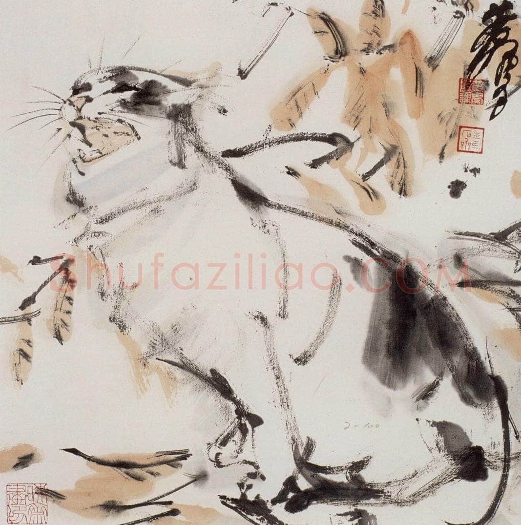 1983年 黄胄 《秋叶白猫》 书画作品