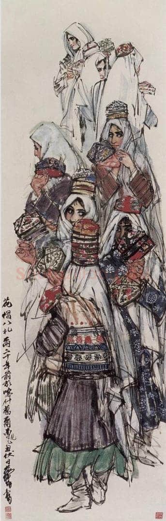 1985 黄胄 《花帽巴扎》 书画作品