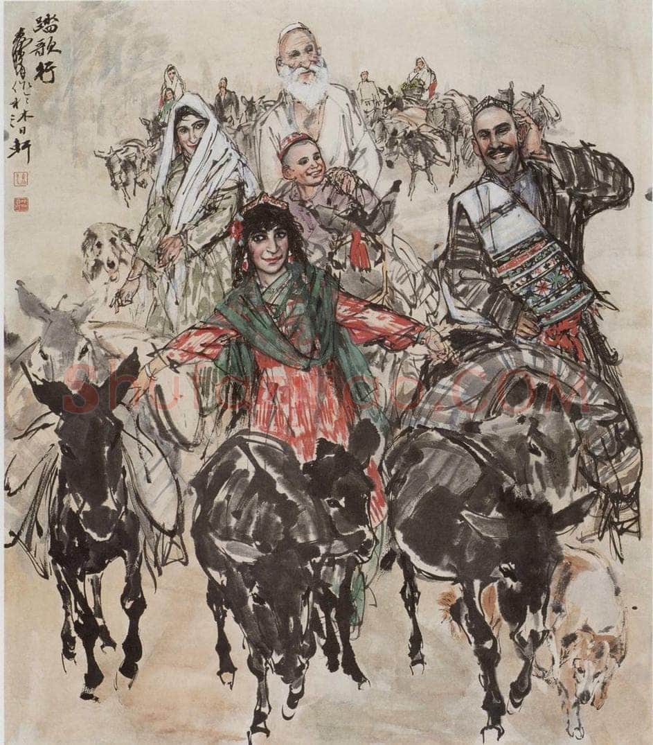1985 黄胄 《踏歌行》 书画作品