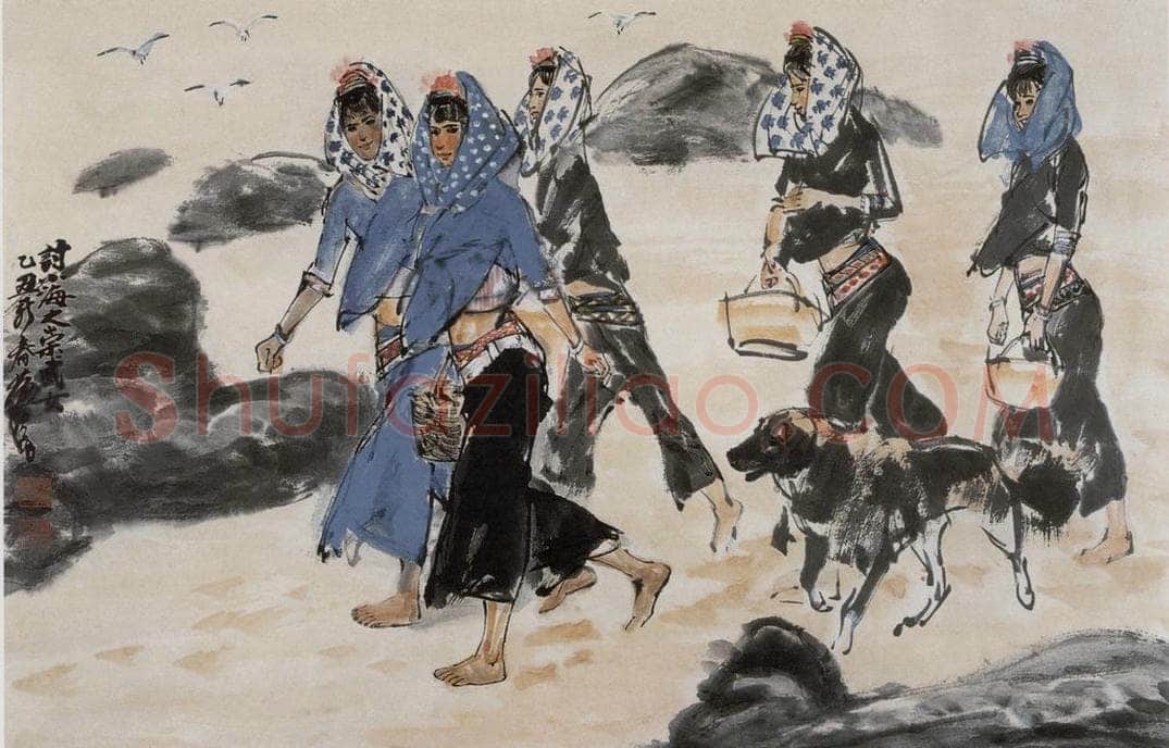 1985 黄胄 《拾海螺的姑娘》 书画作品