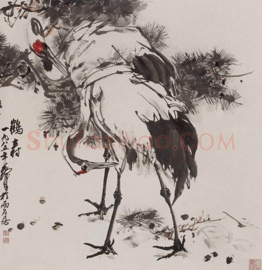1985 黄胄 《鹤寿》 书画作品