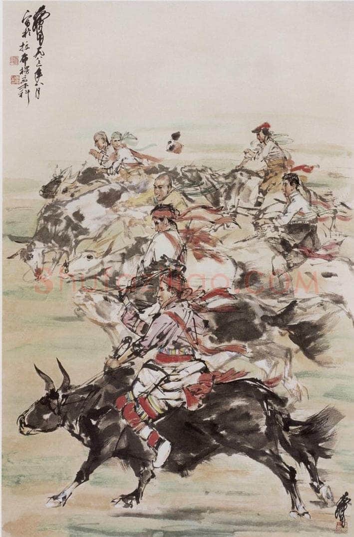 1983 黄胄 《赛牛》 书画作品