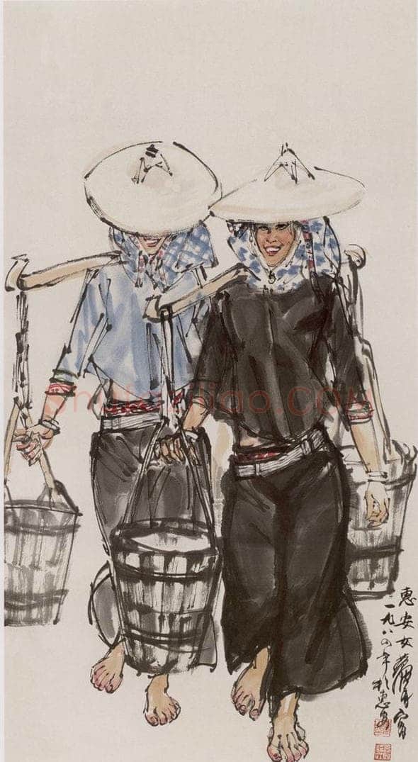 1984 黄胄 《惠安女挑水》 书画作品
