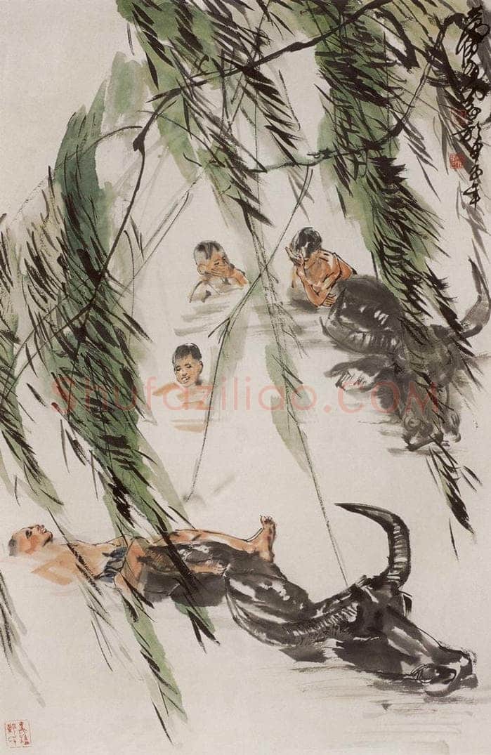 1984 黄胄 《牧童戏水》 书画作品