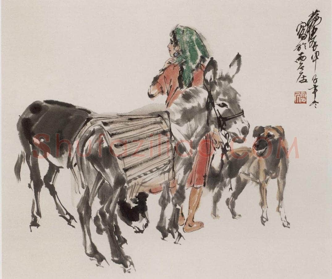 1984 黄胄 《牵驴》 书画作品