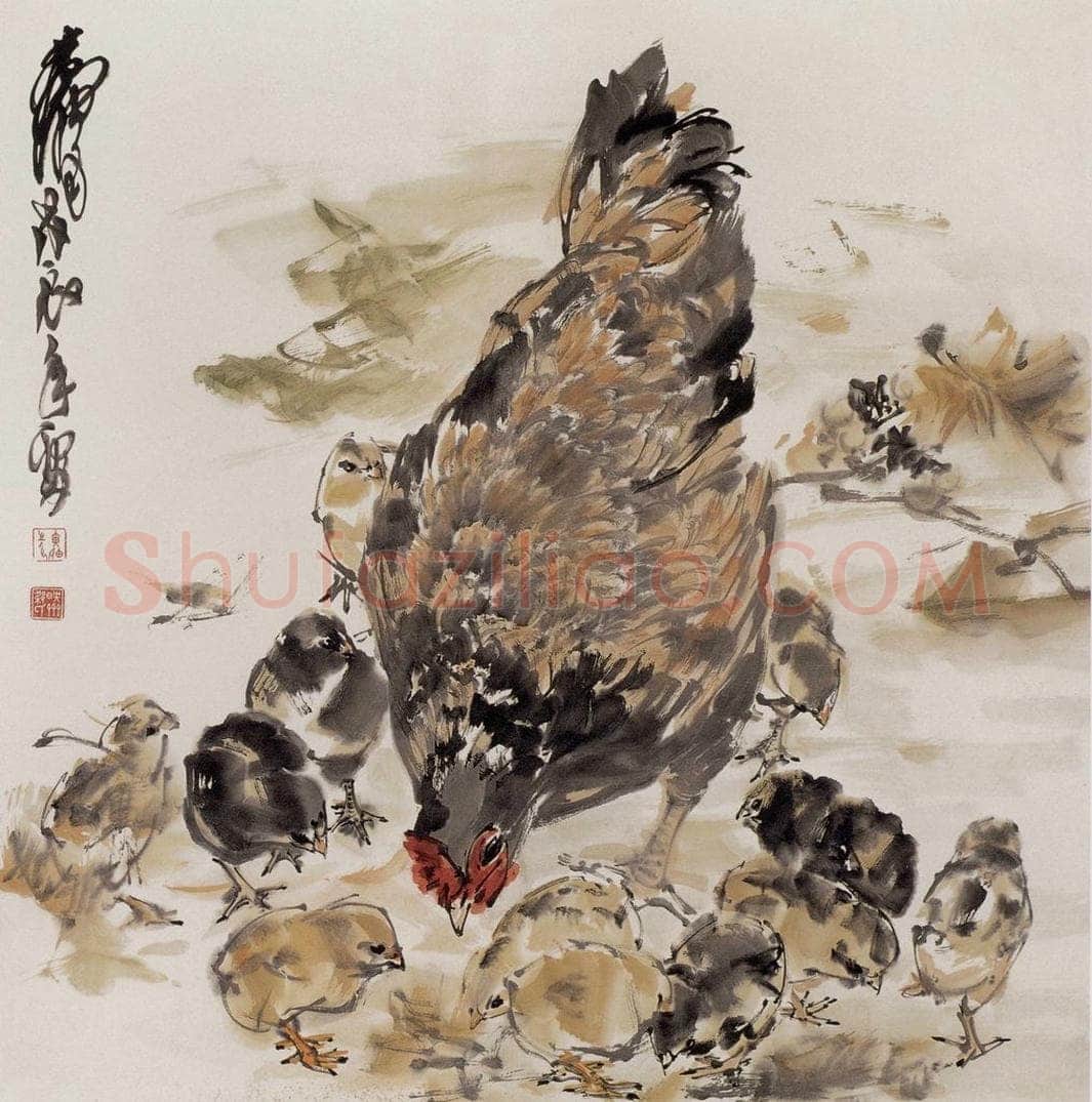 1988年 黄胄 《母子鸡》 书画作品