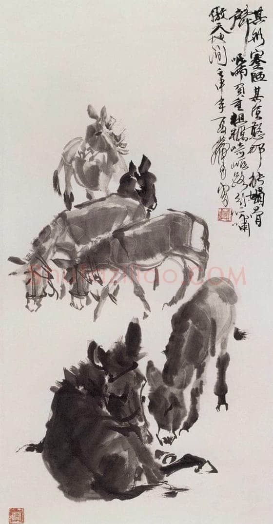 1992年 黄胄 六驴 书画作品