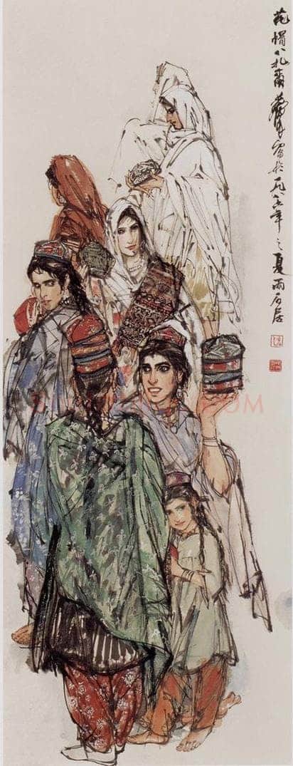 1986年 黄胄 《花帽巴扎》 书画作品
