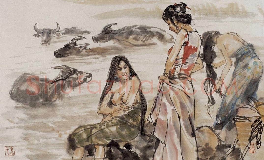 1987年 黄胄 《沐浴》 书画作品