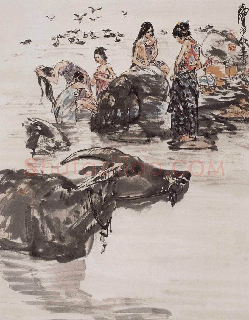 1988年 黄胄 《沐浴》 书画作品